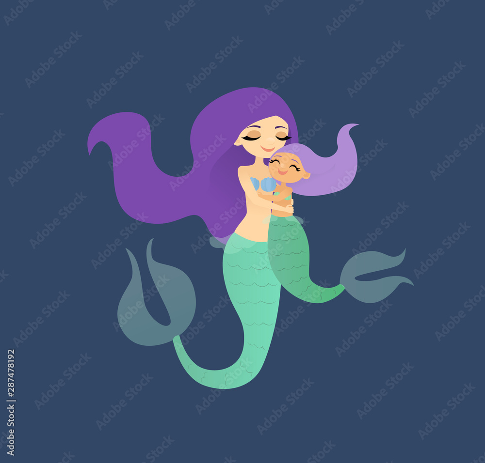 Vector illustration of a mermaid mother and daughter Stock Vector