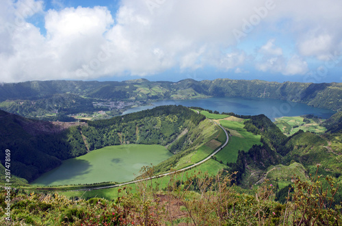 Viewpoint of Blue Lagoon lakes at Sete Cidades, Azores, Portugal