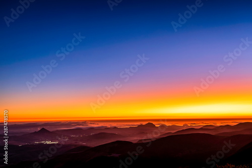 Sunset at Dusk, Ocean, Mountains, Hills