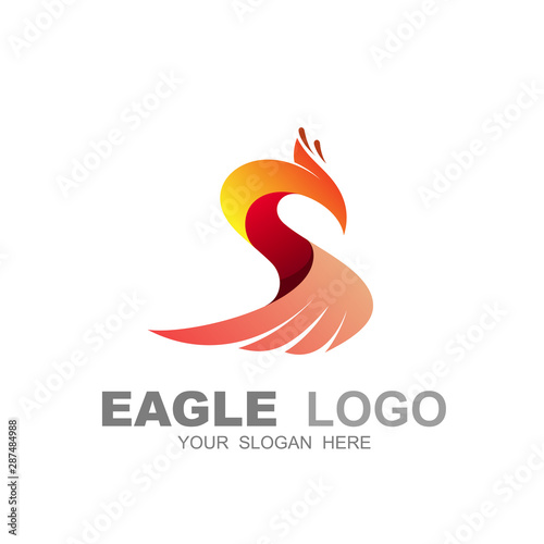 eagle letter s logo, phoenix letter s logo template, eagle red  design vector photo