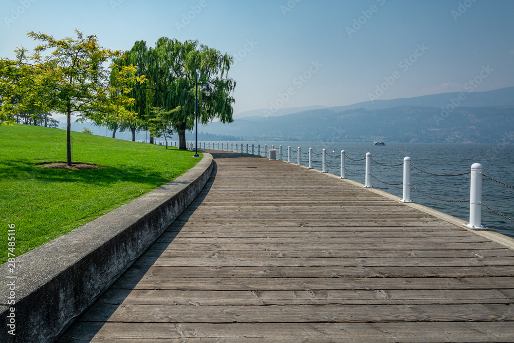 Walkway along the waterfront on Okanagan lake in British Columbia