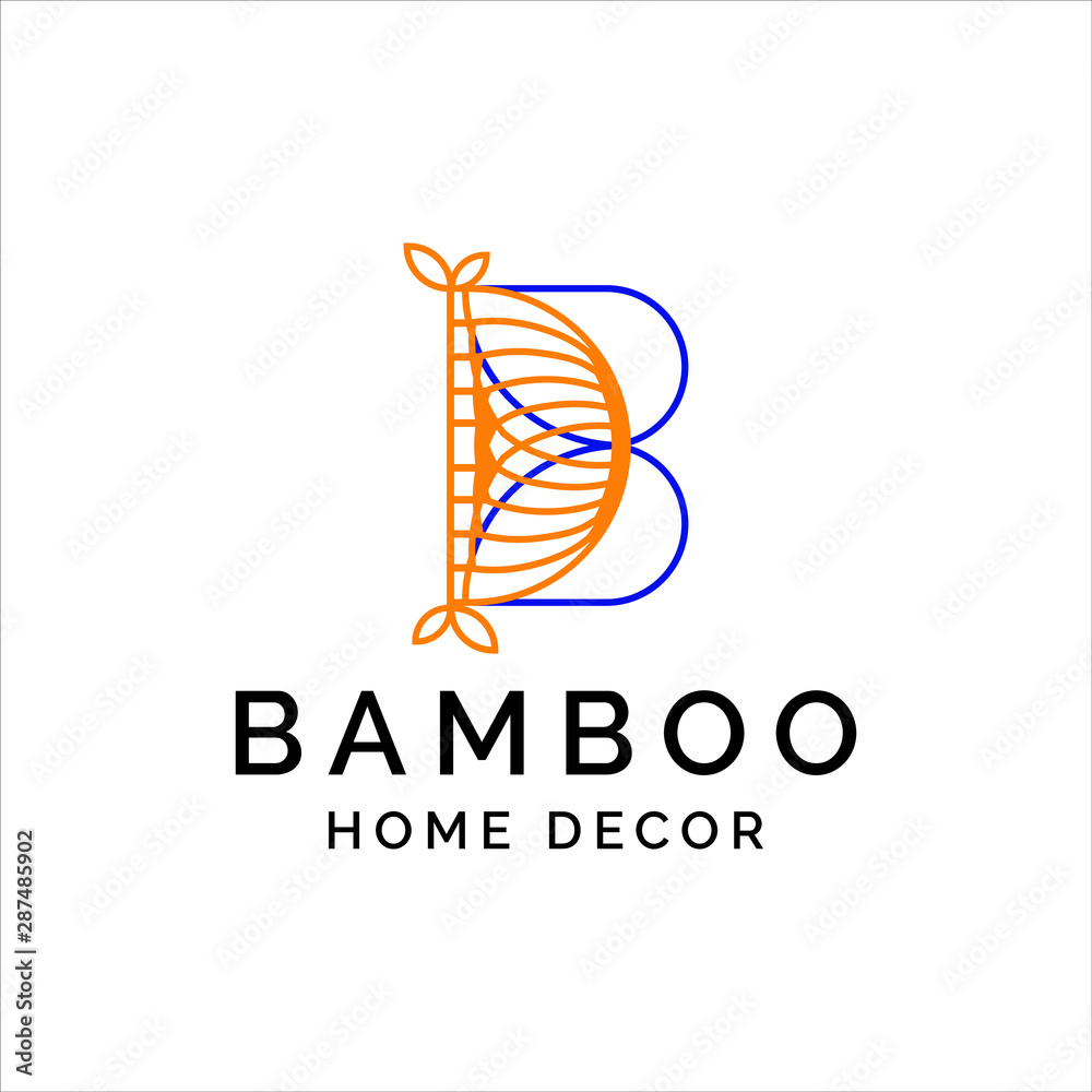 Initial B letters with bamboo icon inside logo icon illustration