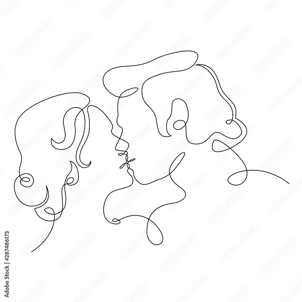 continuous single drawn line art doodle love, couple, kiss