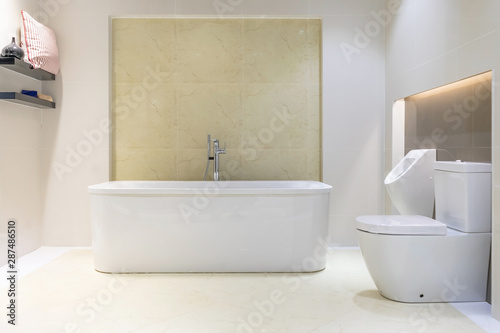 Beautiful luxury white modern bathtub decoration in bathroom interior