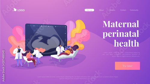 Pregnant women at maternity ward. Getting professional assistance. Maternity services, maternal perinatal health, pregnancy and birth care concept. Website homepage header landing web page template.