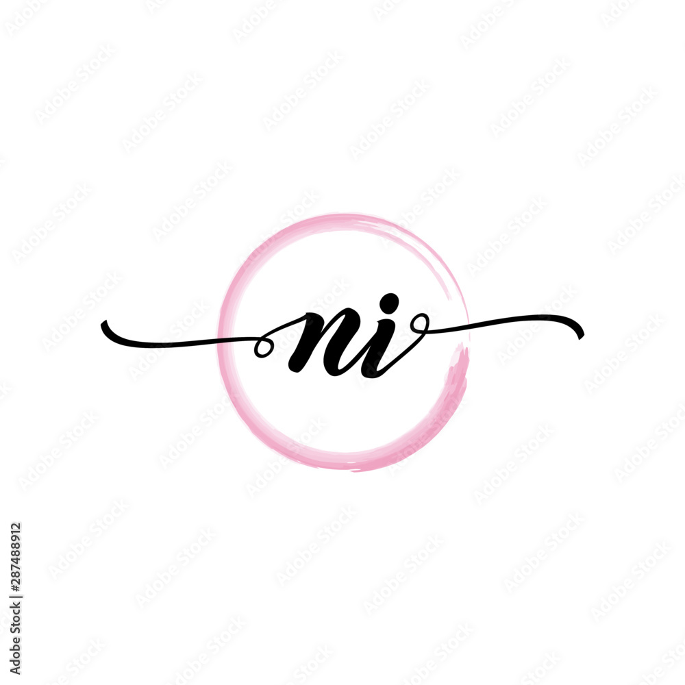 NI initial handwriting logo template. round logo in watercolor color with handwritten letters in the middle. Handwritten logos are used for, weddings, fashion, jewelry, boutiques and business NI initial handwriting logo template. round logo in watercolor color with handwritten letters in the middle. Handwritten logos are used for, weddings, fashion, jewelry, boutiques and business