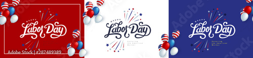 Happy labor day hand lettering background banner template decor with balloon flag of america .Vector illustration .