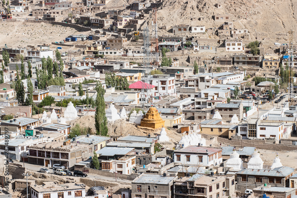 Pattern of houses at Leh-Ladakh city, India.