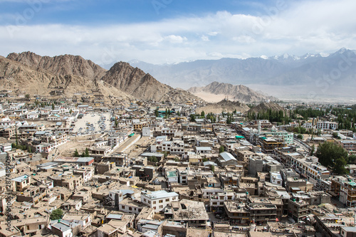 Old and anceint houses in Leh-Ladakh city with blue sky