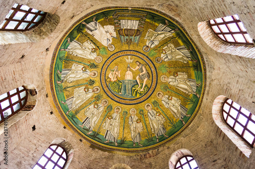 Battistero degli Ariani - famous ceiling mosaic, Ravenna, Italy. photo