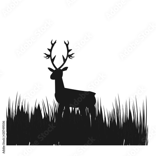 simple picture deer in the grass field vector logo and illustration