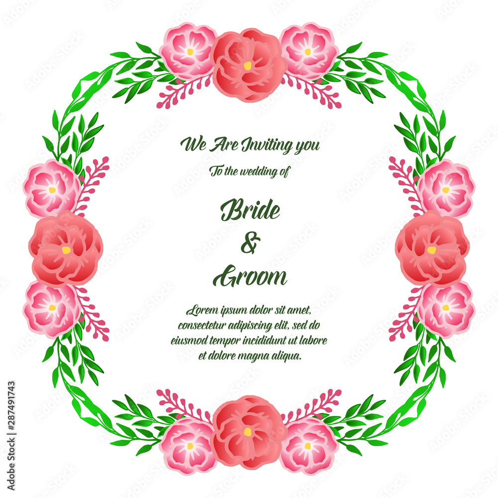 Wedding romantic invitation, greeting card bride and groom, with wallpaper beautiful rose flower frame. Vector