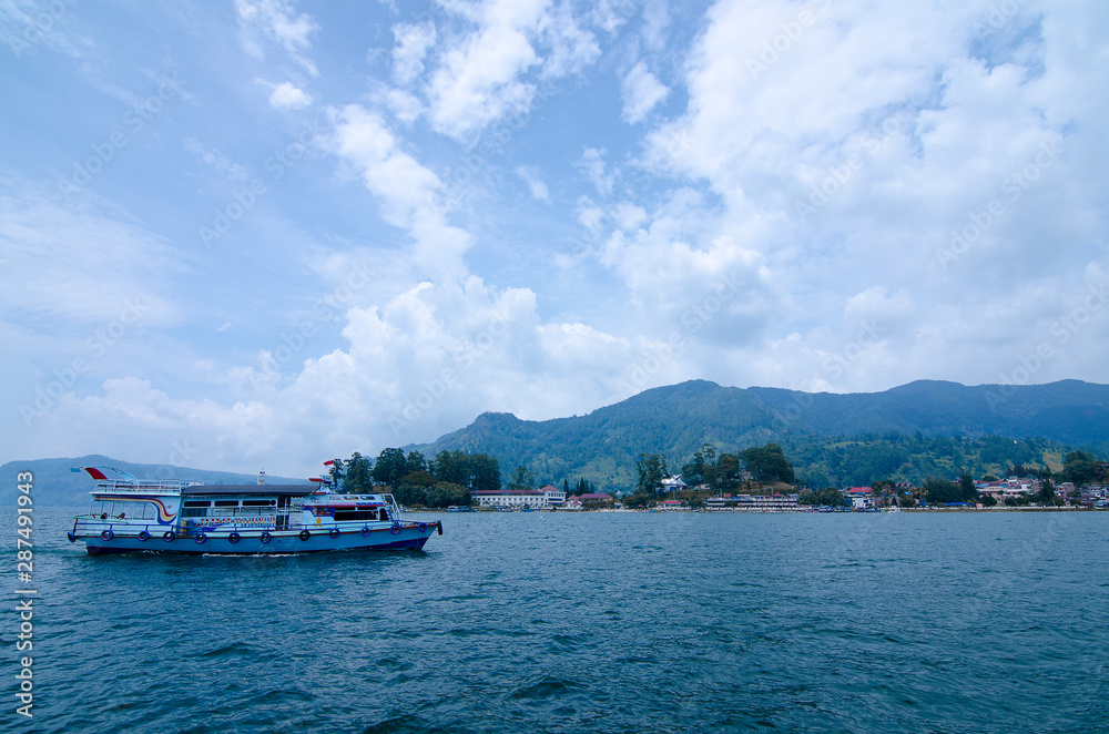 a ship anchored at Lake Toba, North Sumatra, Indonesia