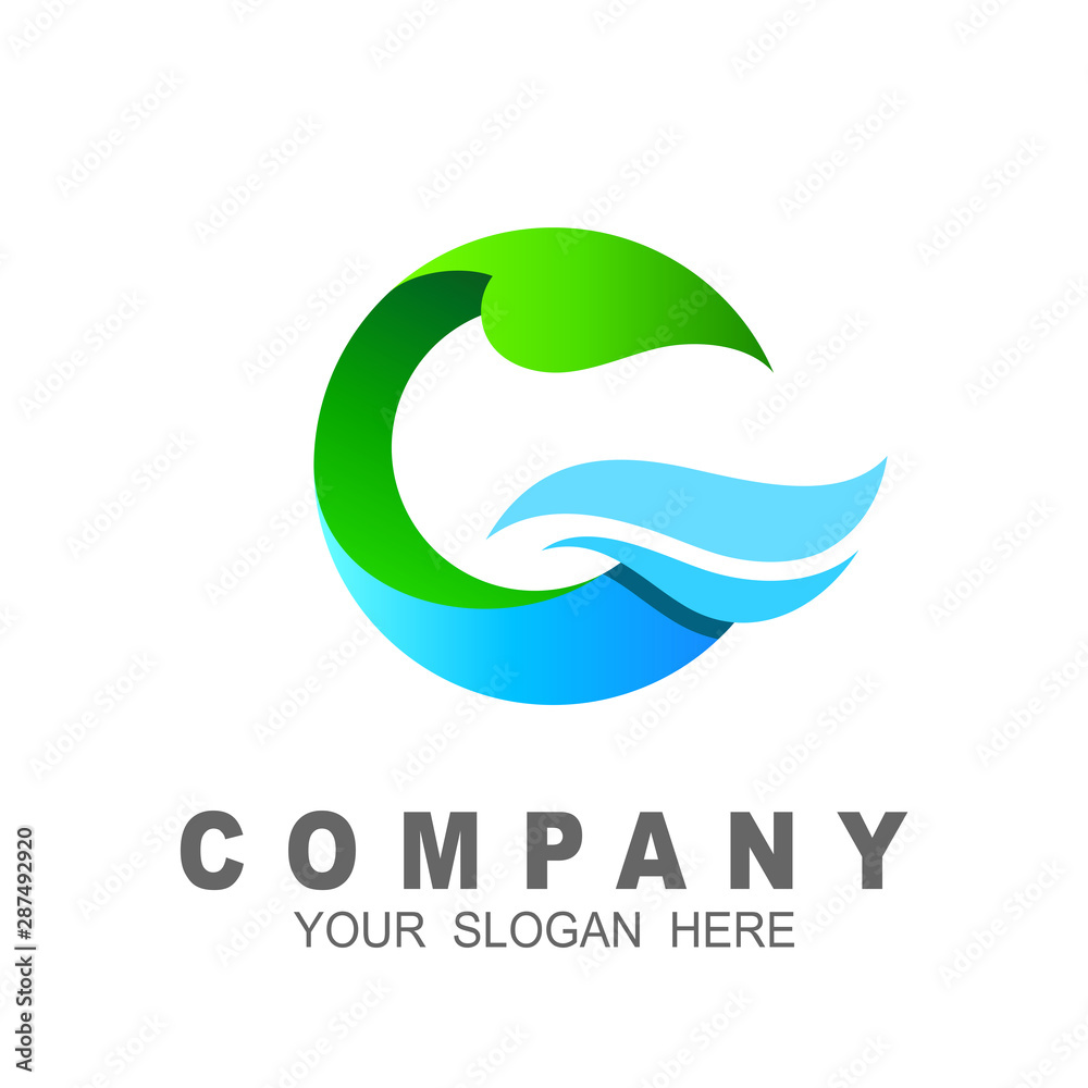 G logo with wave, 3d logo design illustration, medical logo vector, leaf and letter g icon