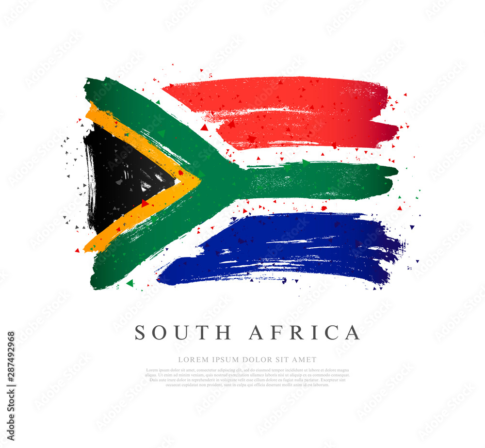 Flag of South Africa. Brush strokes are drawn by hand. Independence Day. - obrazy, fototapety, plakaty 