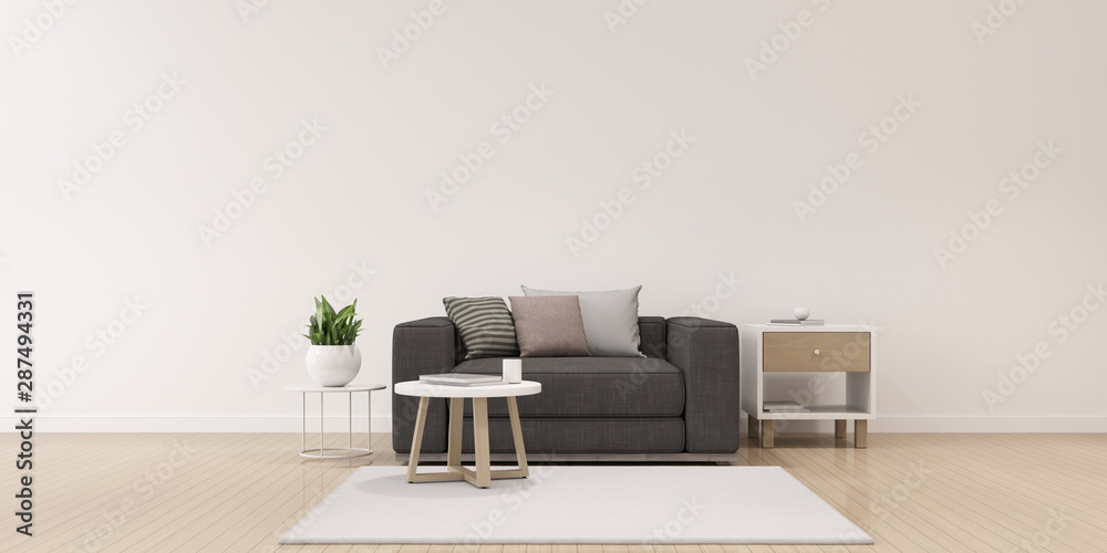 Perspective of modern luxury living room with grey sofa and side table on  colour wall background, Minimal. - 3D rendering. Stock Illustration | Adobe  Stock