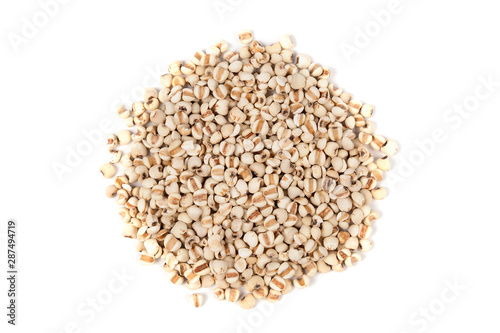 Organic millet grains on white background