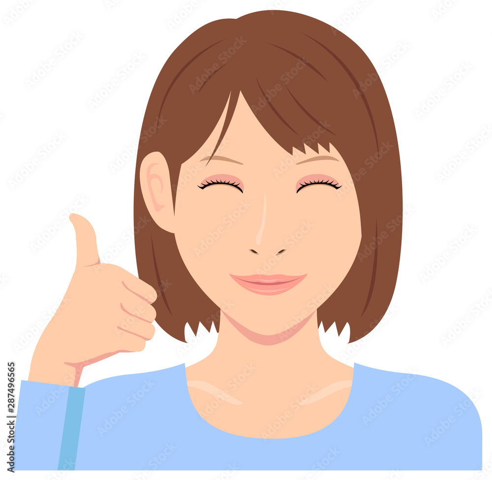 Young woman vector illustration (upper body) / thumb up with smiling Young woman vector illustration (upper body) / thumb up with smiling