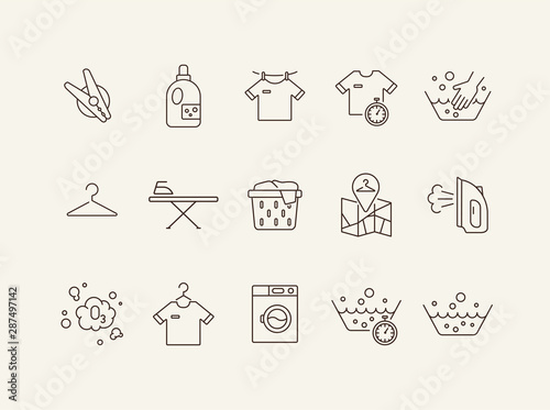 Washing clothes line icon set