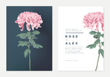 Minimalist floral wedding invitation card template design, pink Chrysanthemum morifolium flower with leaves, vintage theme
