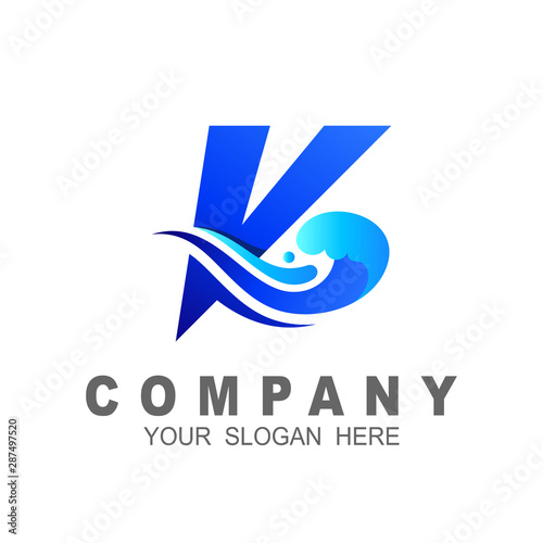 letter k logo with wave design vector  vk logo vector  beach icon  holiday design illustration