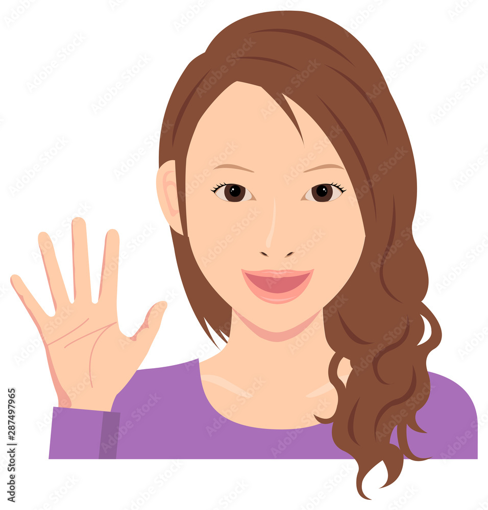 Young woman vector illustration (upper body) / open hand with smiling , good bye Young woman vector illustration (upper body) / open hand with smiling , good bye