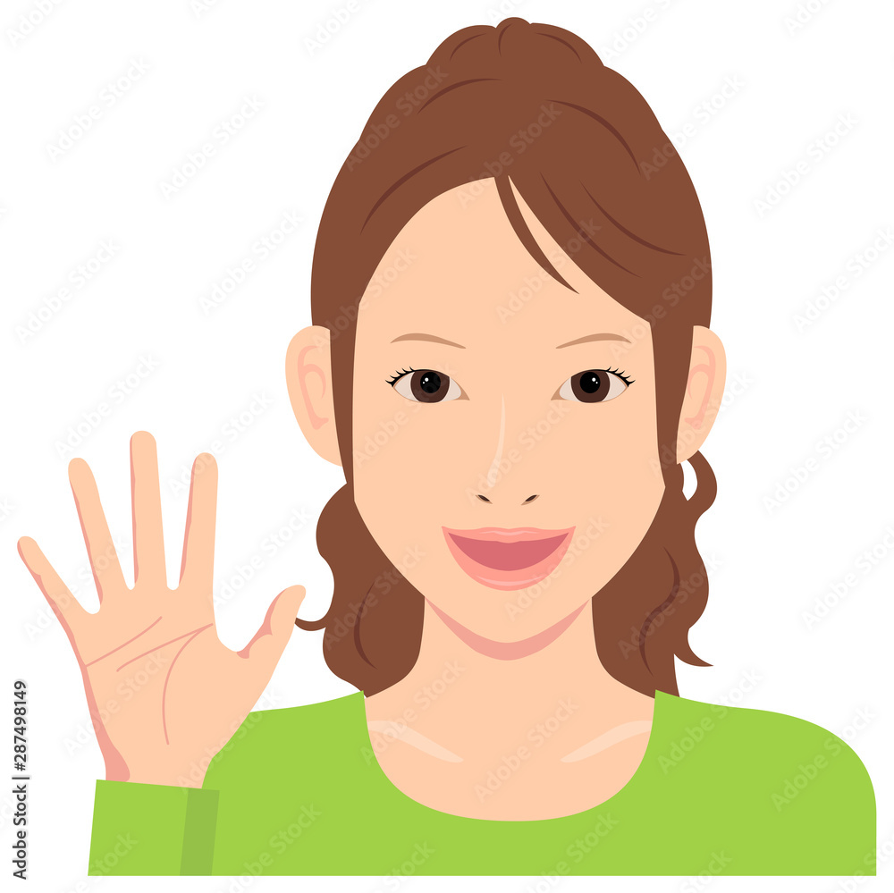Young woman vector illustration (upper body) / open hand with smiling , good bye Young woman vector illustration (upper body) / open hand with smiling , good bye