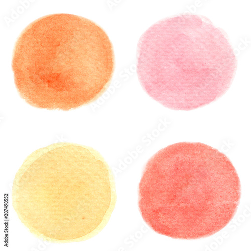 4 color drops of water, consisting ofOrange yellow, light orange, dark orange, red all are soft tones on the White Blackground