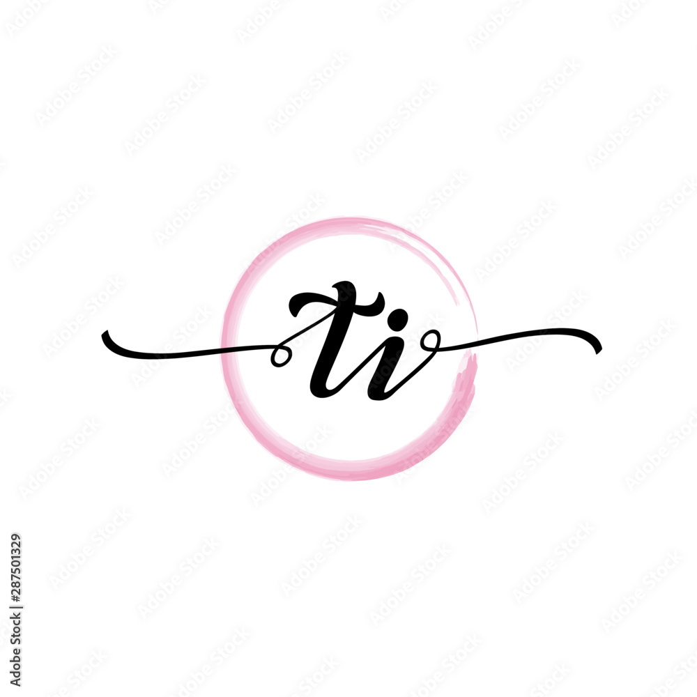 Obraz premium TI initial handwriting logo template. round logo in watercolor color with handwritten letters in the middle. Handwritten logos are used for, weddings, fashion, jewelry, boutiques and business