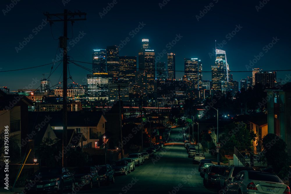 Cityscape view of the skyline of downtown Los Angeles, and Beaudry Street in Los Angeles, California Cityscape view of the skyline of downtown Los Angeles, and Beaudry Street in Los Angeles, California