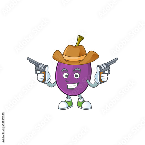 Cowboy winne fruit cartoon character on white background