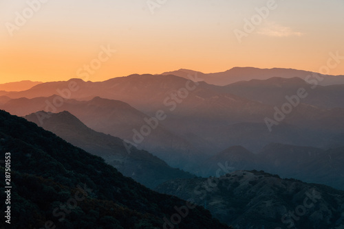 View of the Santa Ynez Mountains at sunset from Camino Cielo, in Los Padres National Forest, near Santa Barbara, California
