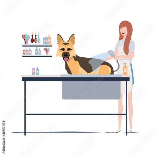 young woman with dog in pet groomer © grgroup