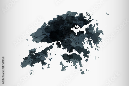 Hong Kong watercolor map vector illustration of black color on light background using paint brush in paper page