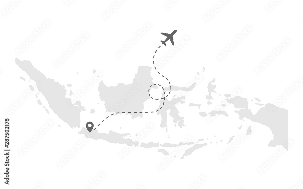 map of indonesia with airplane