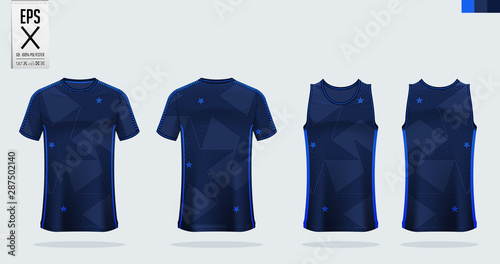 T-shirt sport mockup template design for soccer jersey, football kit, tank top for basketball jersey and running singlet. Sport uniform in front view and back view.  Vector Illustration.