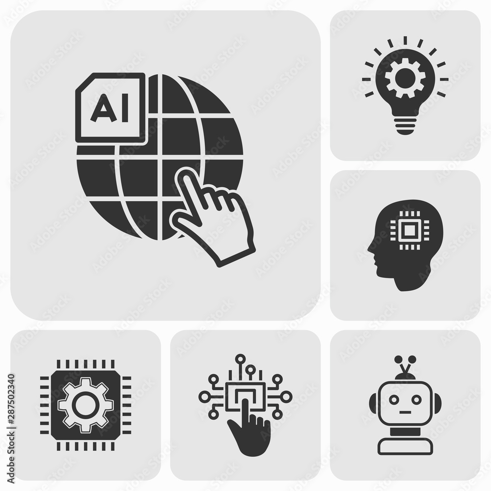 Fototapeta premium Artificial intelligence icons set. Vector illustration isolated.
