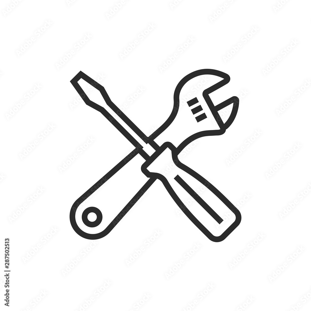 wrench and screwdriver tools vector line icon