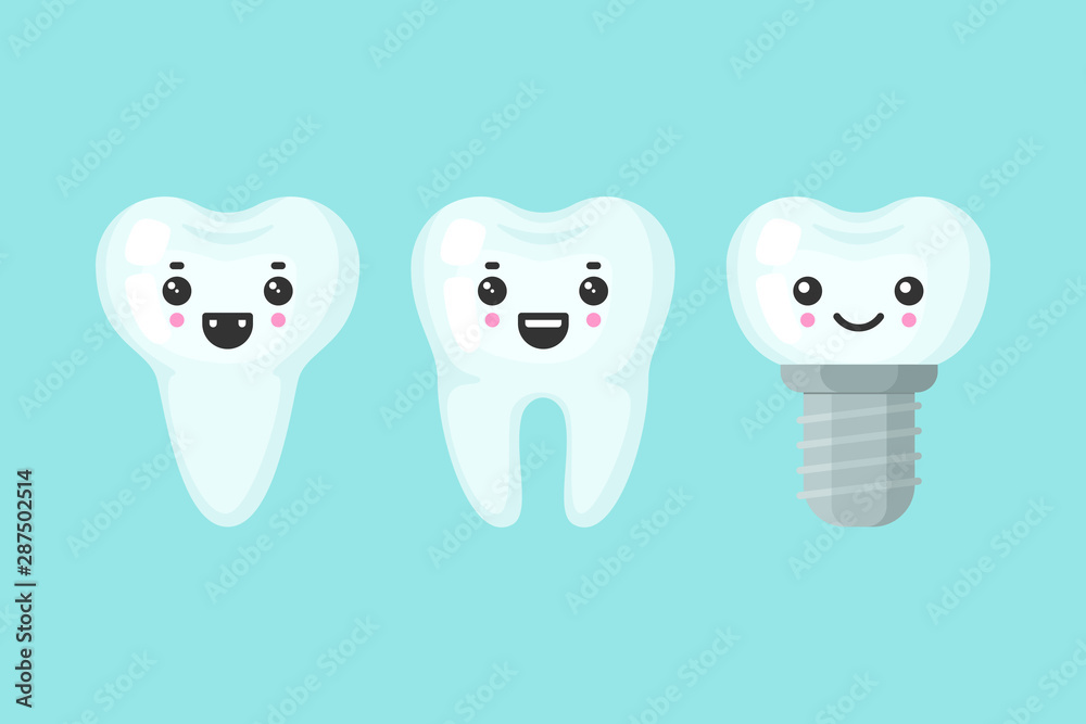 Cute teeth colorful set with different emotions. Different tooth form. Cartoon vector tooth isolated illustration. Cute teeth colorful set with different emotions. Different tooth form. Cartoon vector tooth isolated illustration.