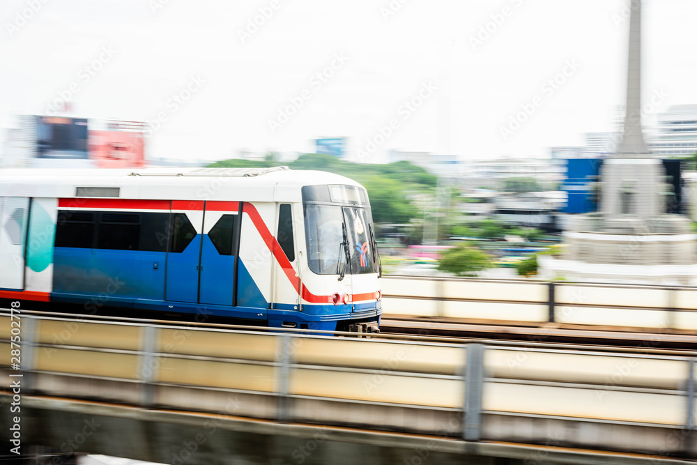 Bangkok Thailand - July 14, 2019: BTS Bangkok Skytrain - Commercially Usable, The Bangkok Mass Transit System Modern train at bangkok,thailand.