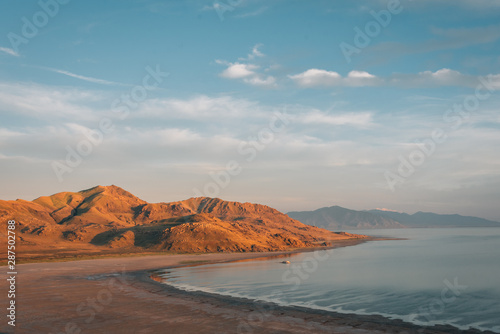 View of the Great Salt Lake at sunset  at Antelope Island State Park  Utah