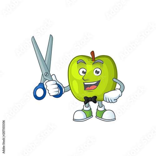 Barber granny smith in a green apple character mascot