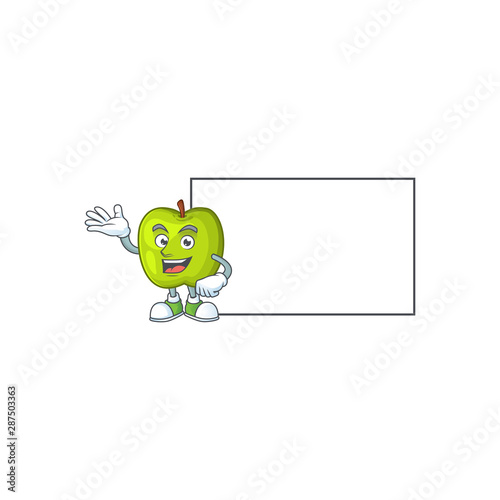 Thumbs up with board granny smith in a green apple character mascot