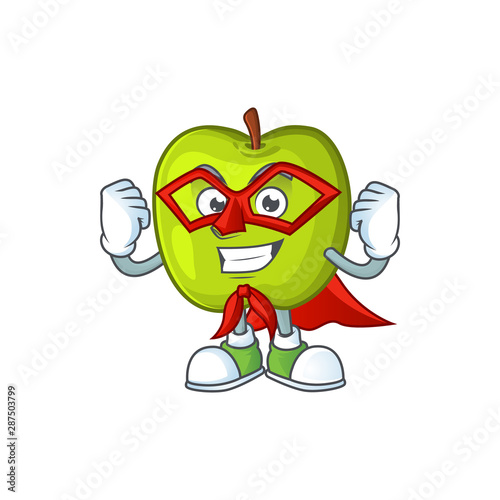 Super hero character granny smith green apple with mascot