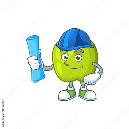 Architect character granny smith green apple with mascot