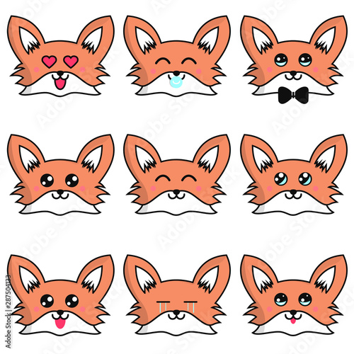 Kawaii cute faces. Manga style eyes and mouths. Funny cartoon japanese emoticon in in different expressions. Expression anime character and emoticon face illustration. Background, Wallpaper.