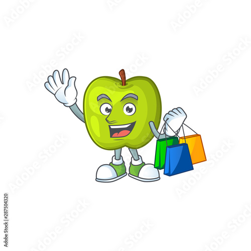 Shopping character granny smith green apple with mascot