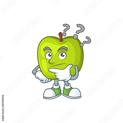 Thinking granny smith green apple cartoon mascot