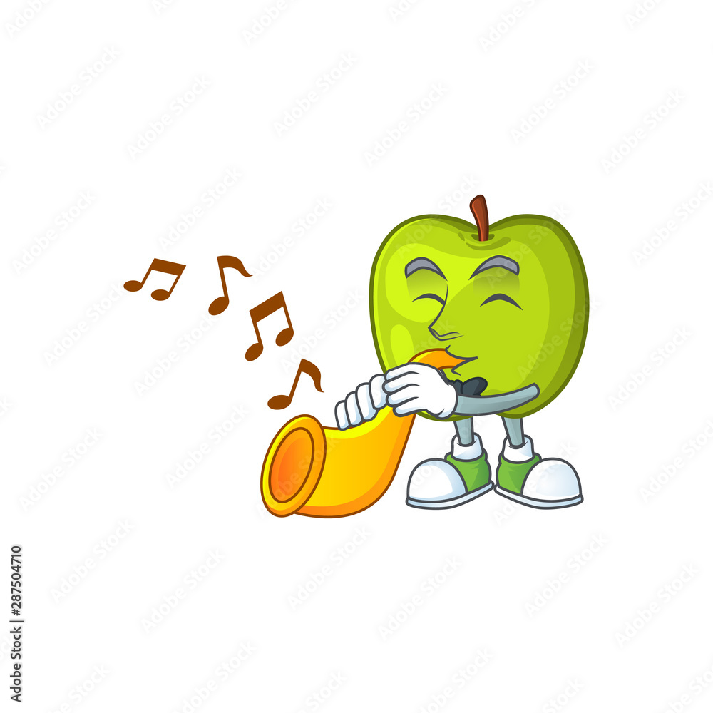 With trumpet granny smith green apple cartoon mascot Stock Vector | Adobe  Stock