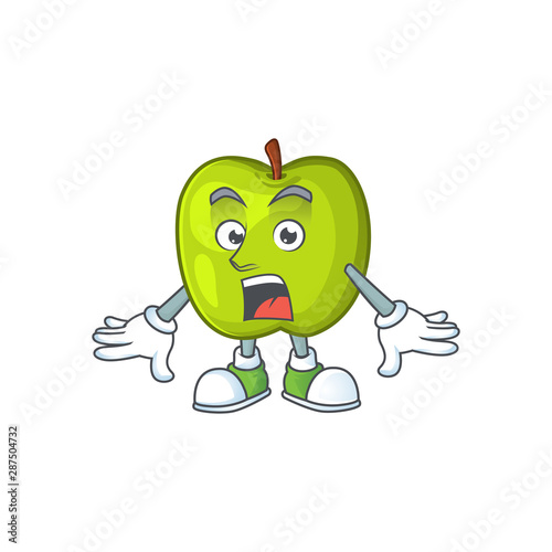 Surprised granny smith green apple cartoon mascot